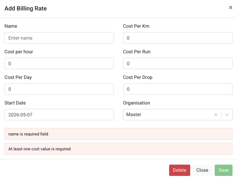Add billing rate