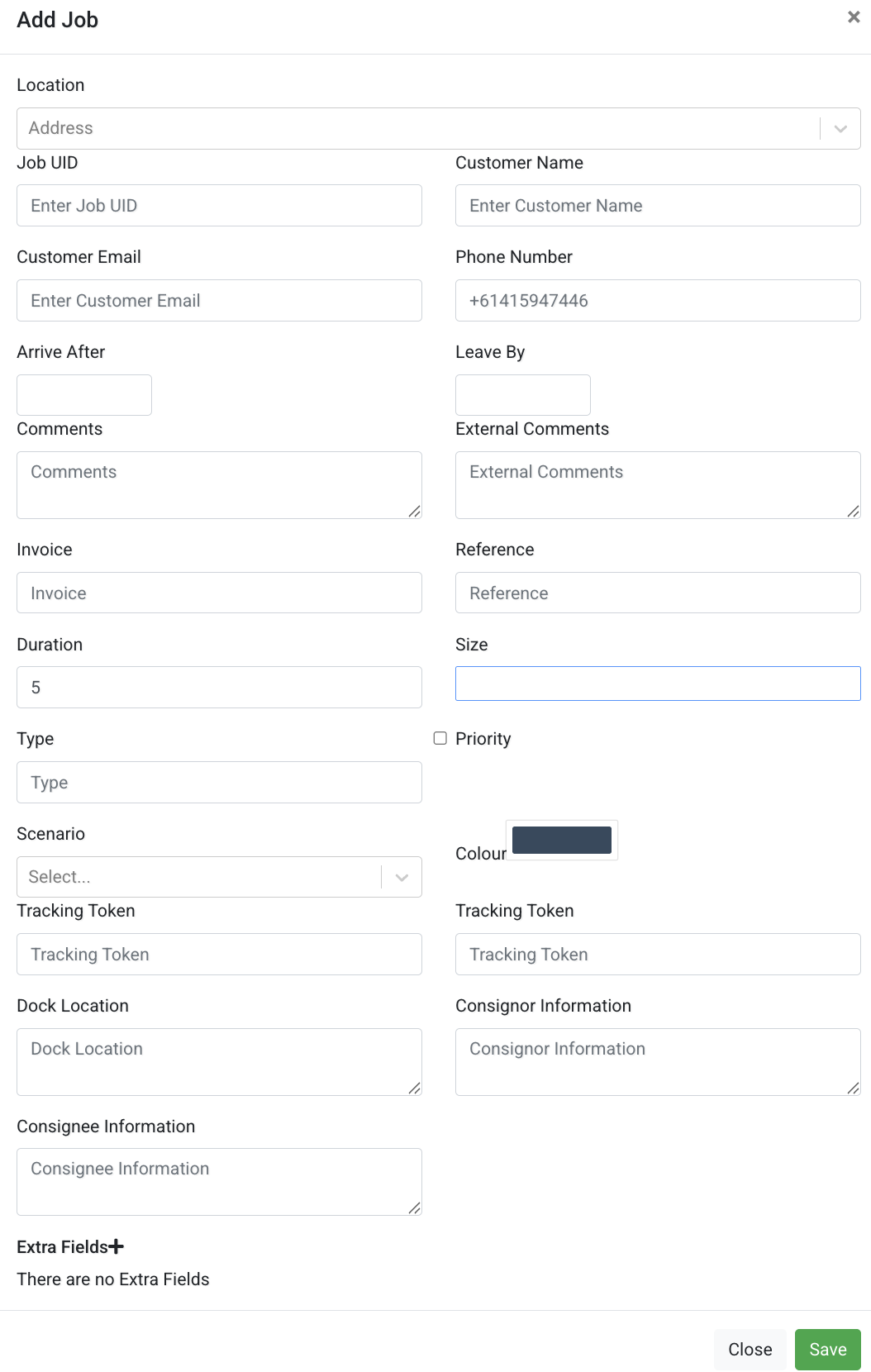 Add / Edit Job modal