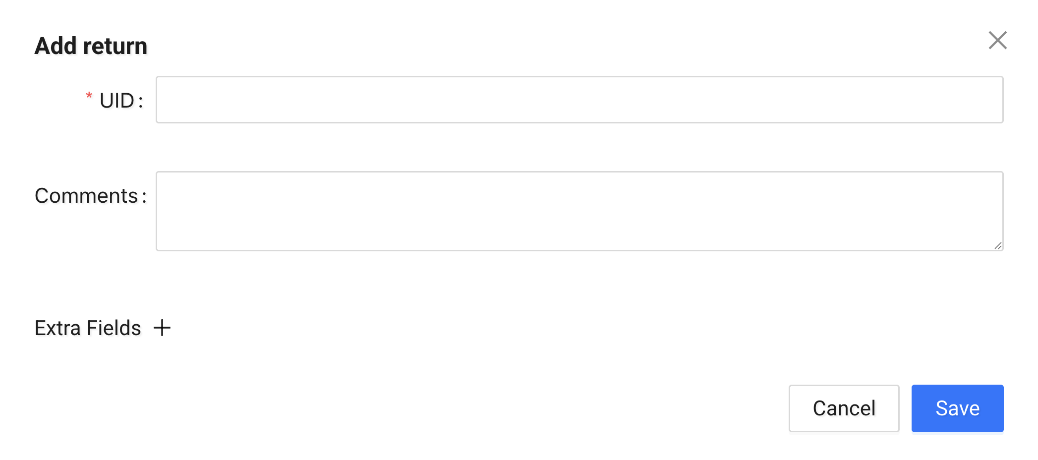 Add / Edit Return modal