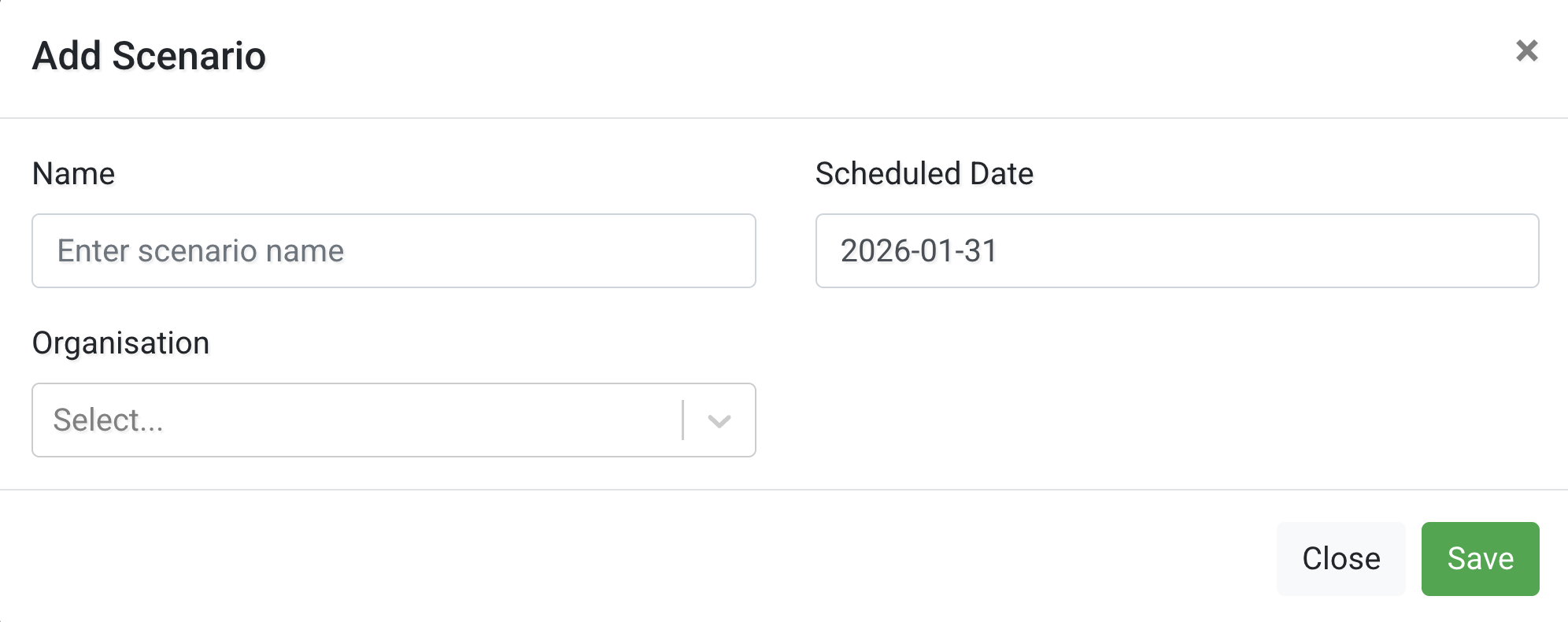 Add/ Edit Scenario modal