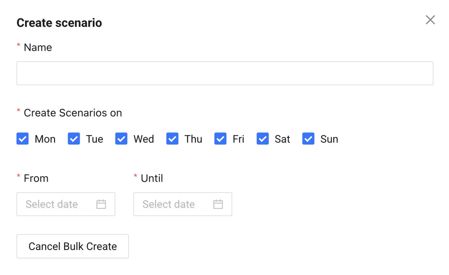 Bulk Create Scenarios option