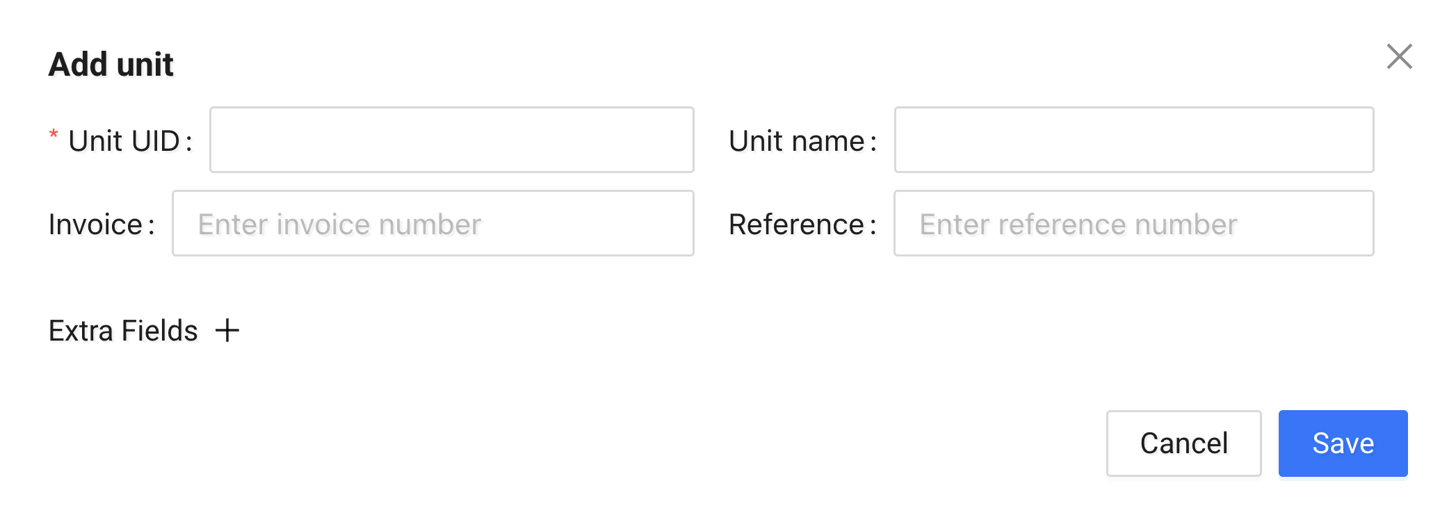 Add / Edit Unit modal