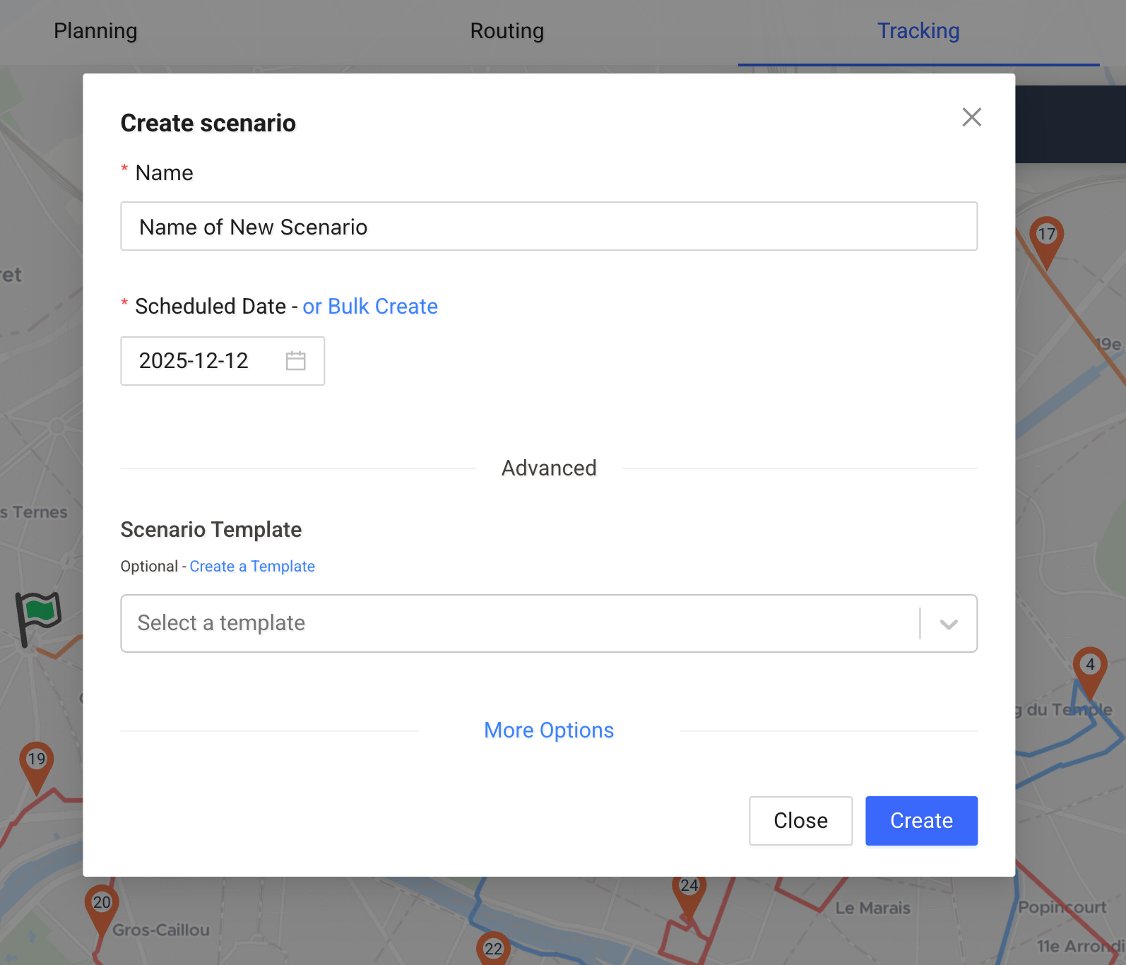 Create scenario modal