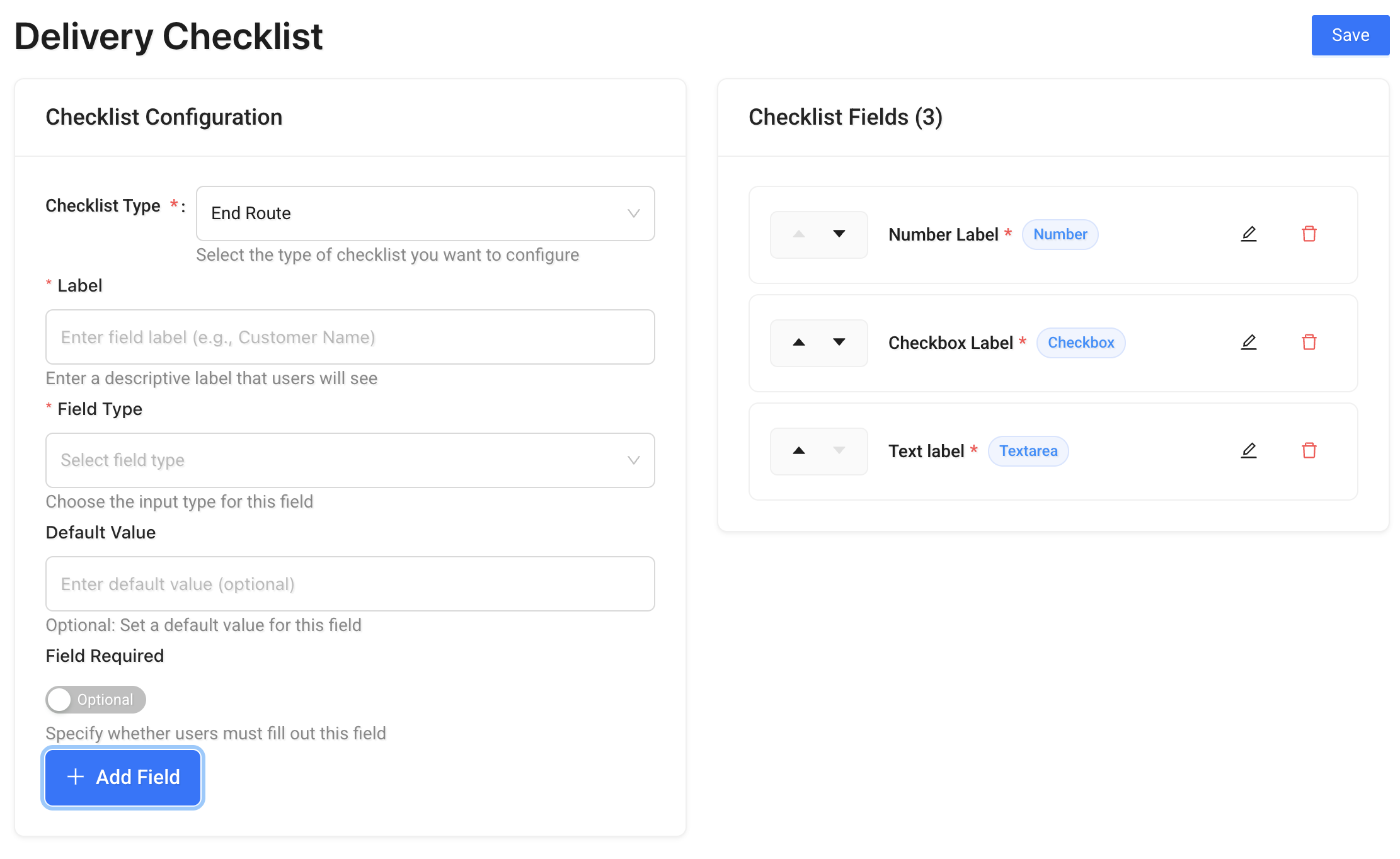 Delivery Checklist page
