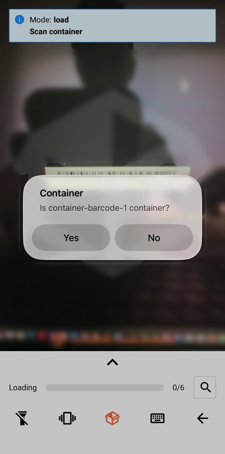 The container confirmation prompt, Yes / No
