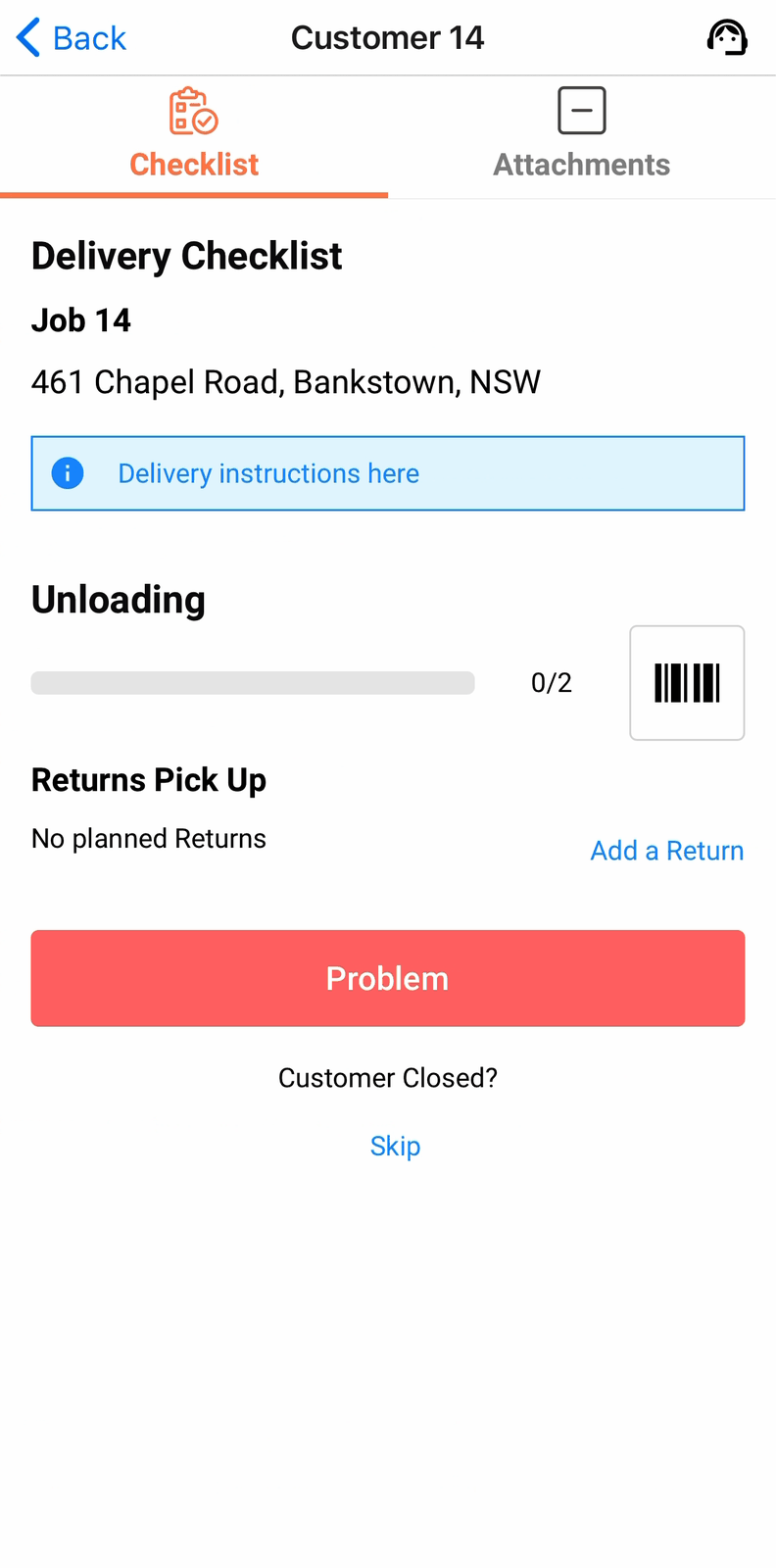 The Delivery Checklist as it opens, with Checklist and Attachments tabs