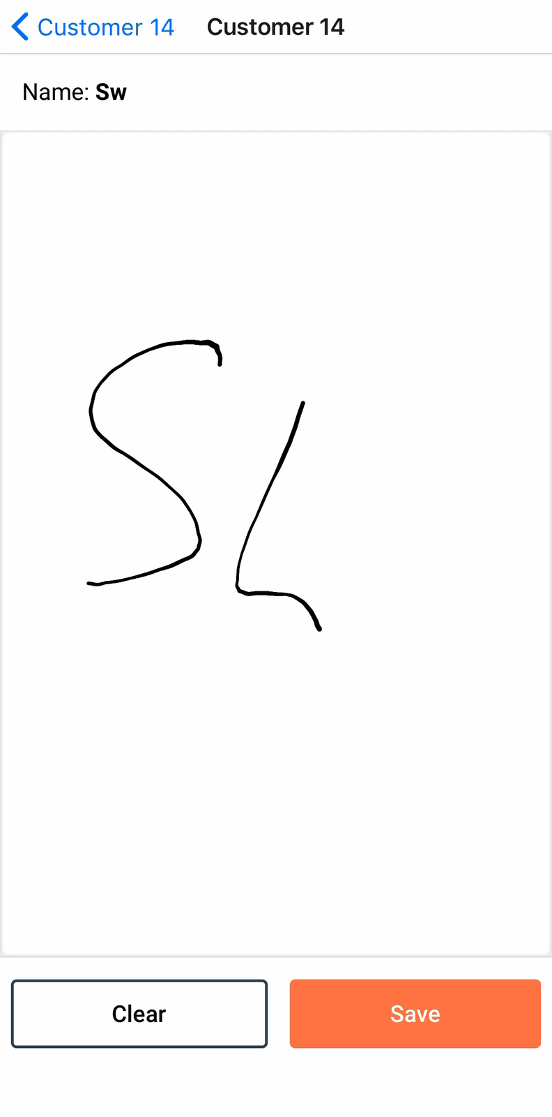 The signature canvas with a signature drawn