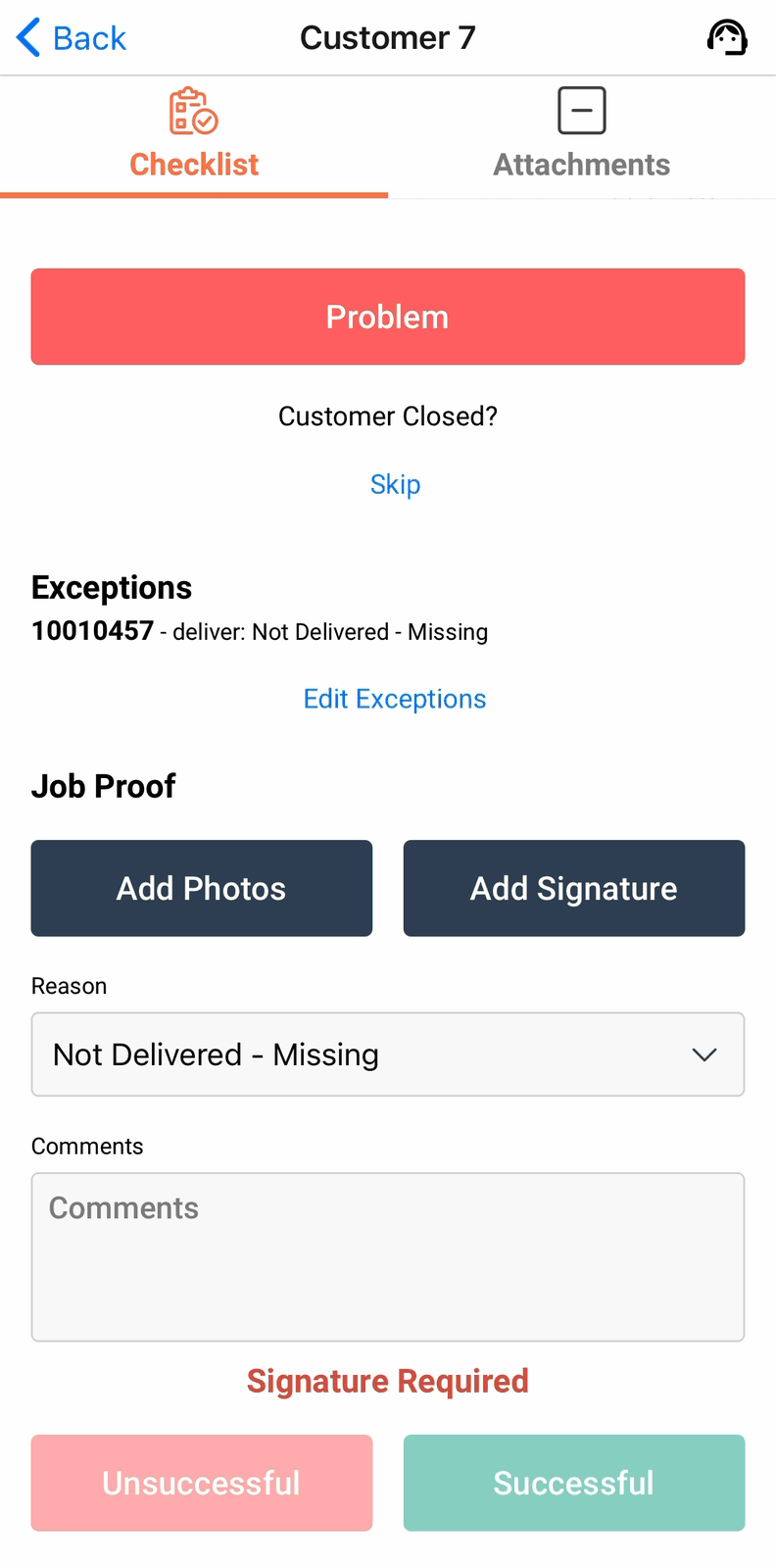 Job Proof after an exception, needing a signature before either button works