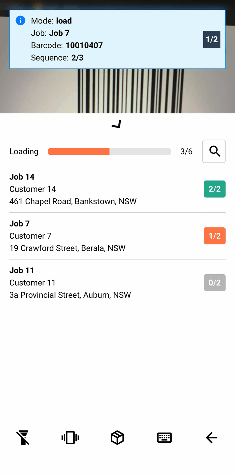The Loading progress bar expanded, showing every job with its own coloured badge