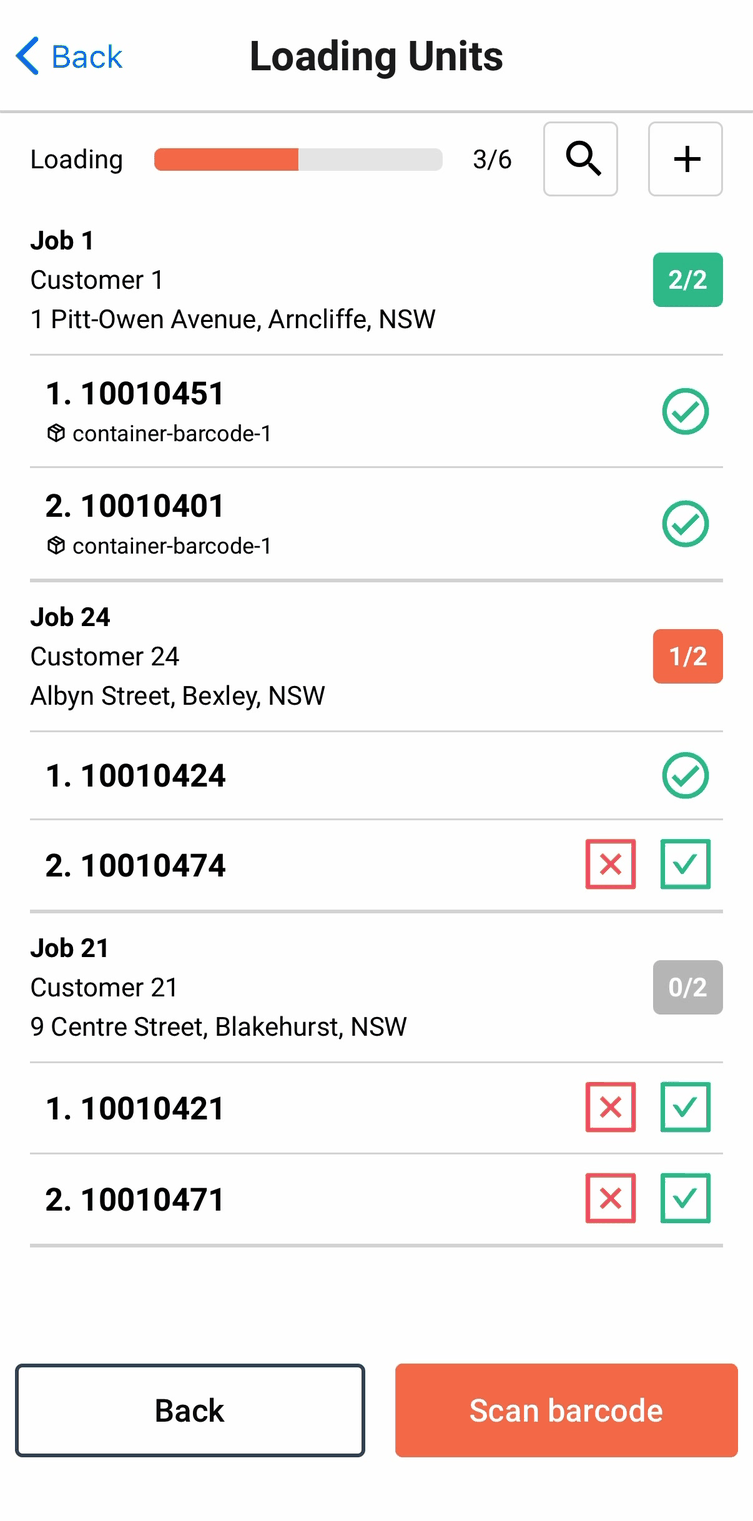 The same list part-done, both finished and half-finished jobs in one frame