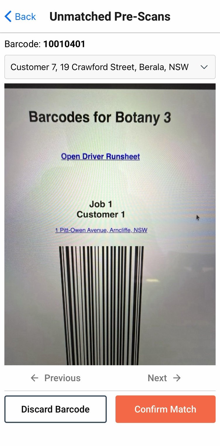 Unmatched Pre-Scans, matching a barcode to a job with the scanned photo alongside