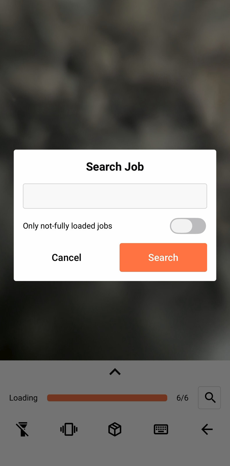 Search Job open over the camera, with the Only not-fully loaded jobs toggle