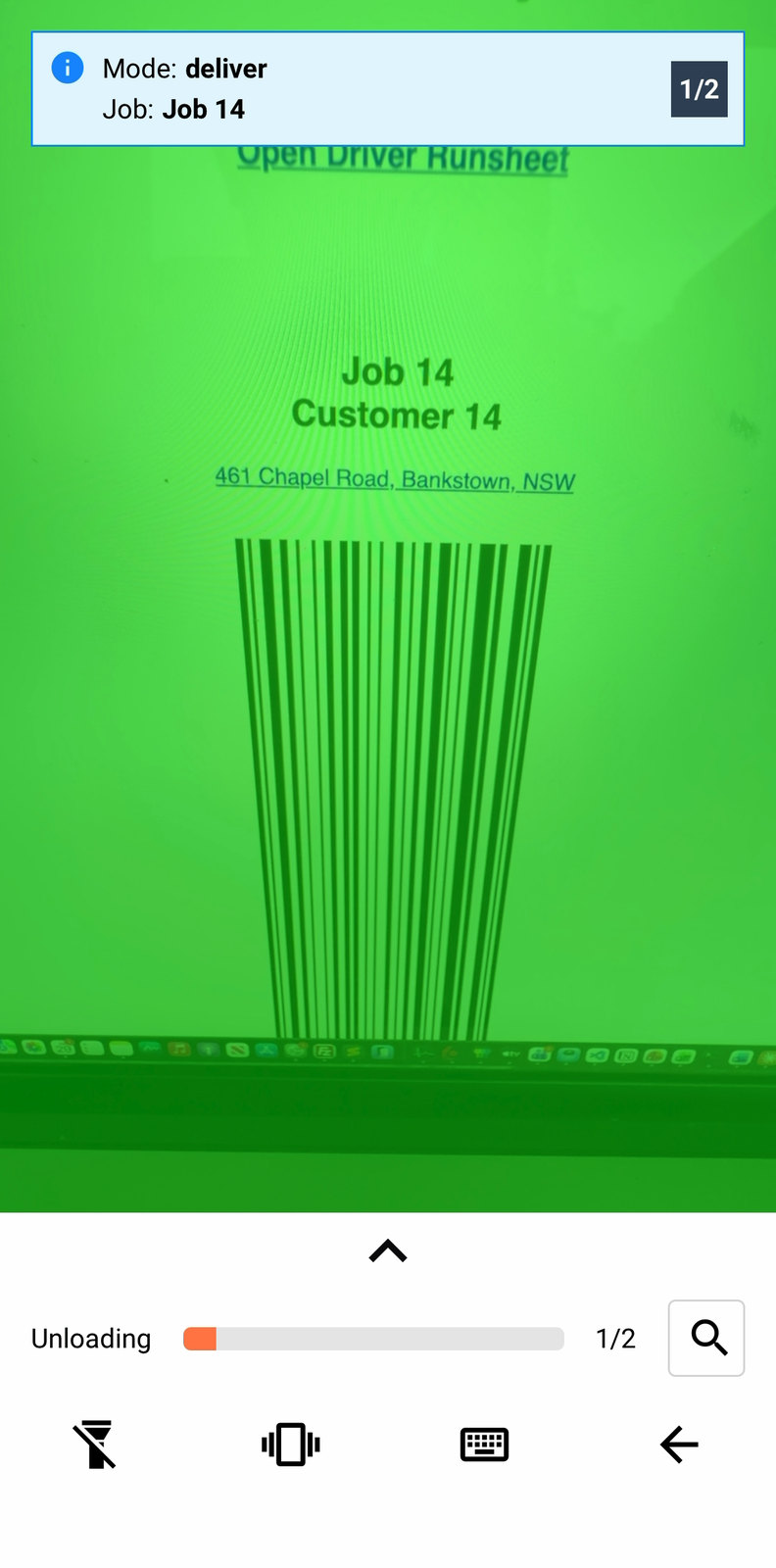 The Unload scanner, mid-scan at a job