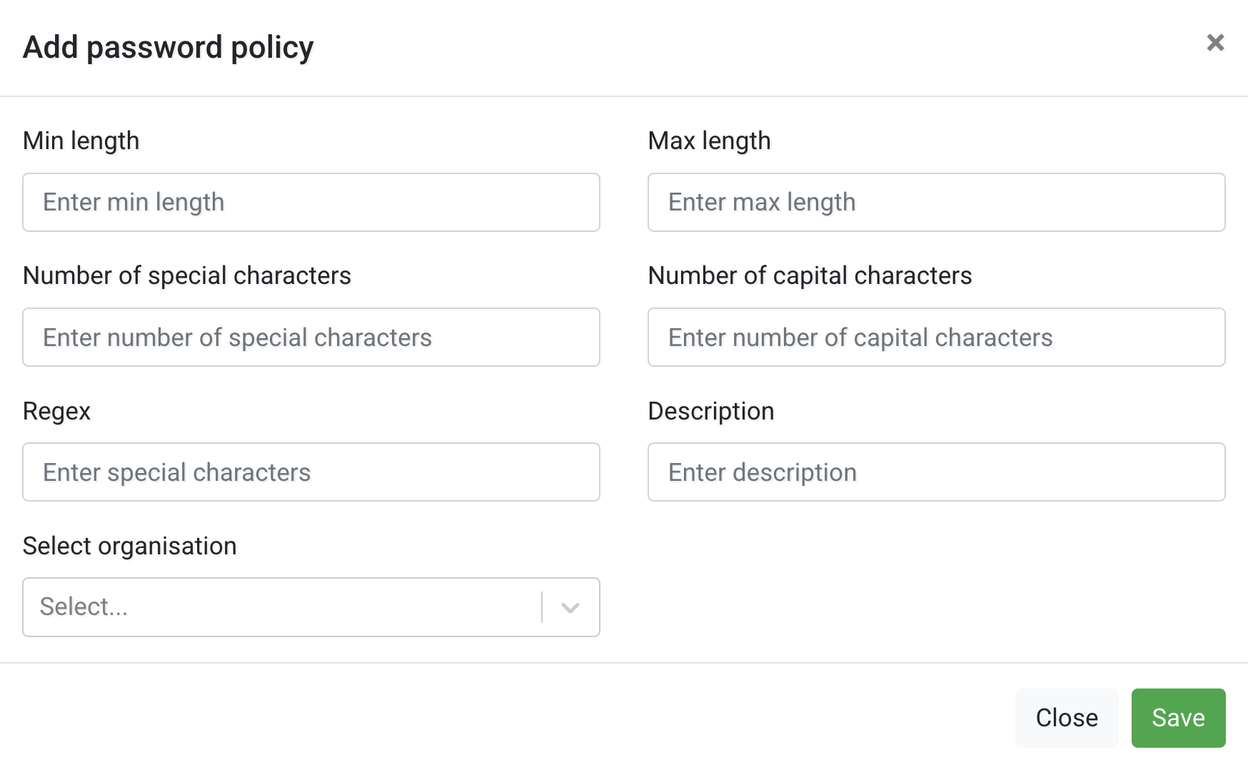 Password Policy list page