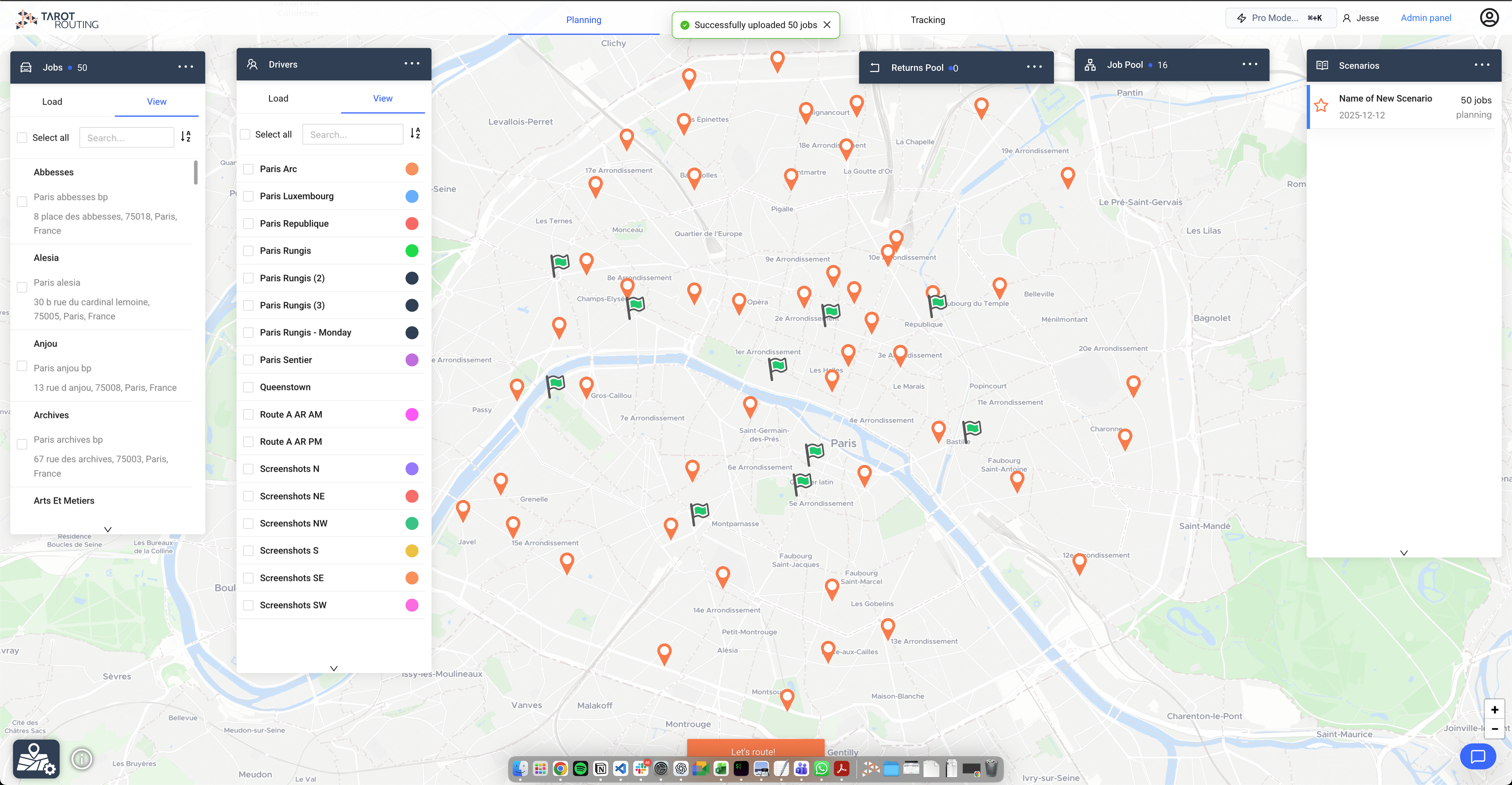 Planning stage with jobs loaded
