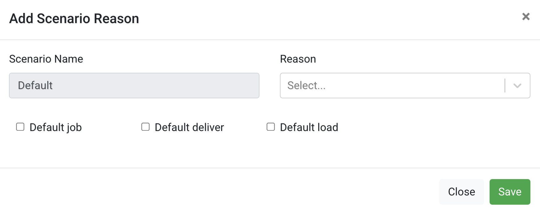 Add Scenario Reason modal
