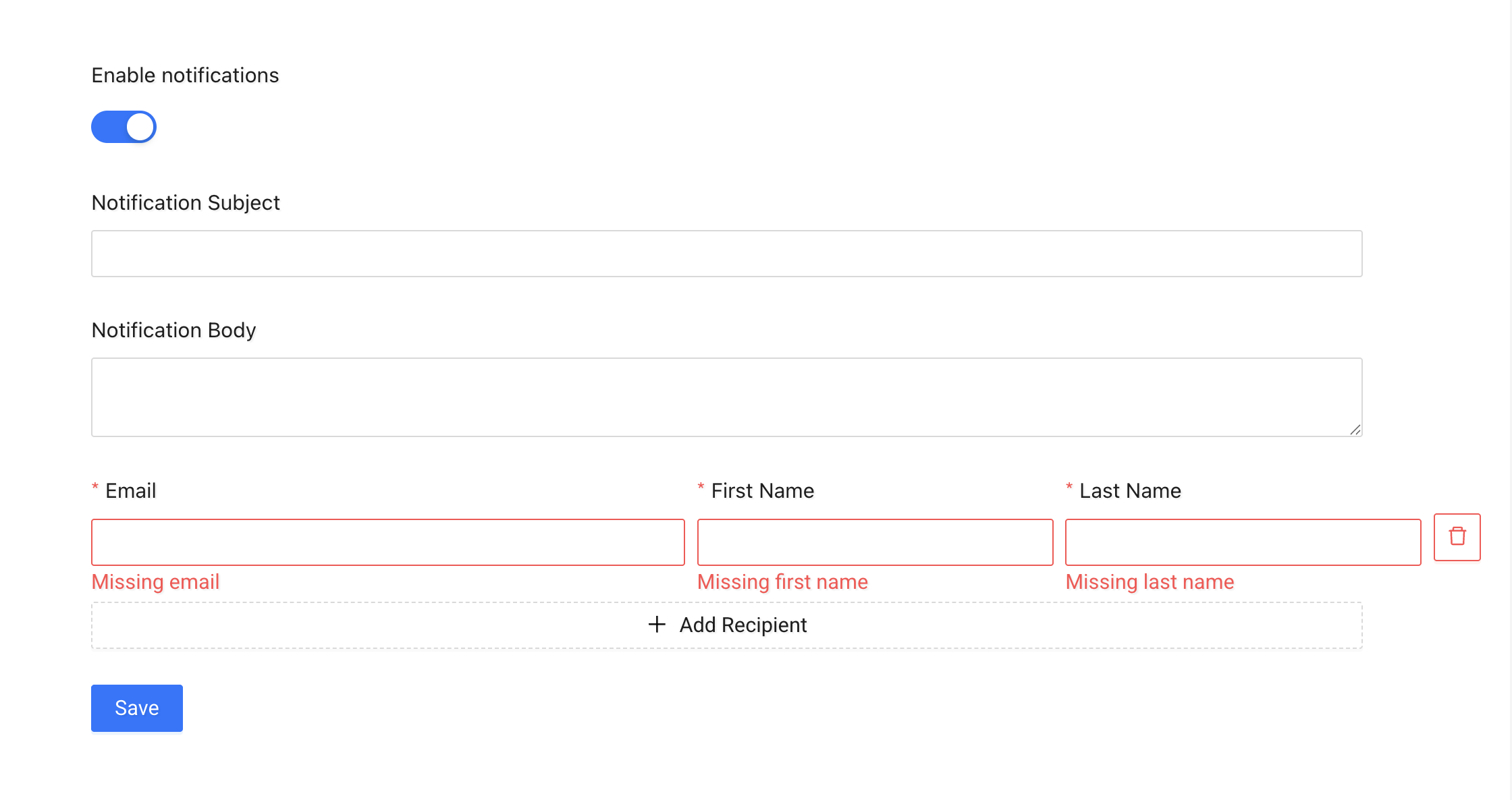 Reschedule Notification Settings tab