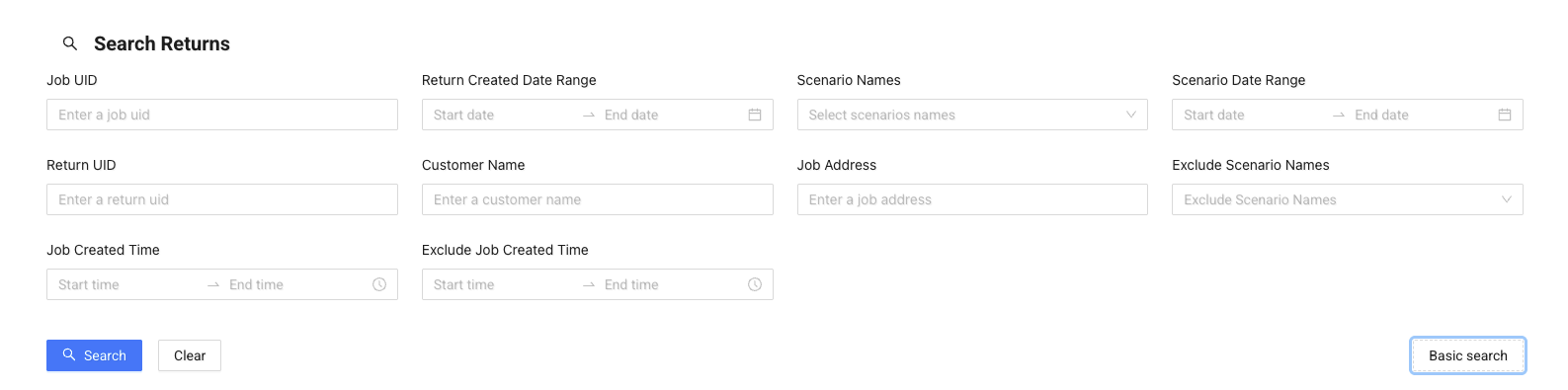 Advanced search returns