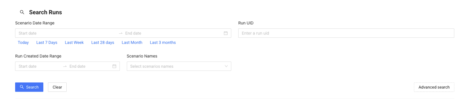 Search Runs page