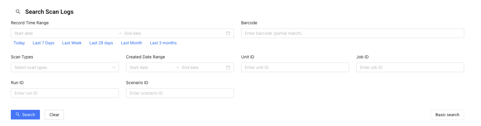 Search Scan Logs page