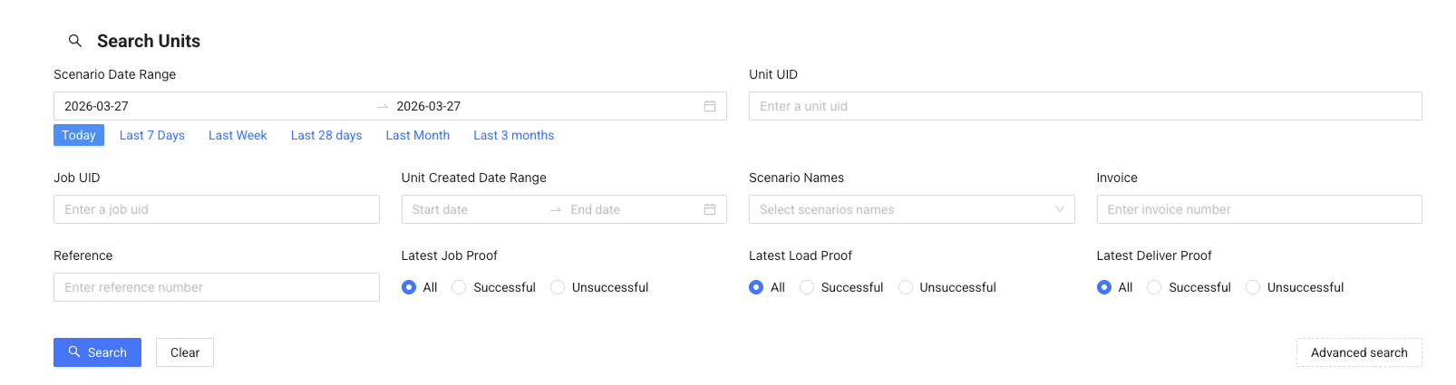 Search Units page